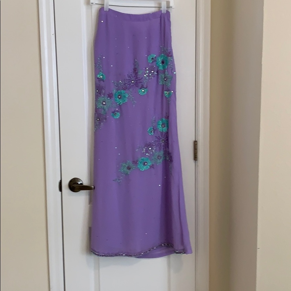 Lilac and aqua heavy beaded indian outfit - Picture 3 of 6